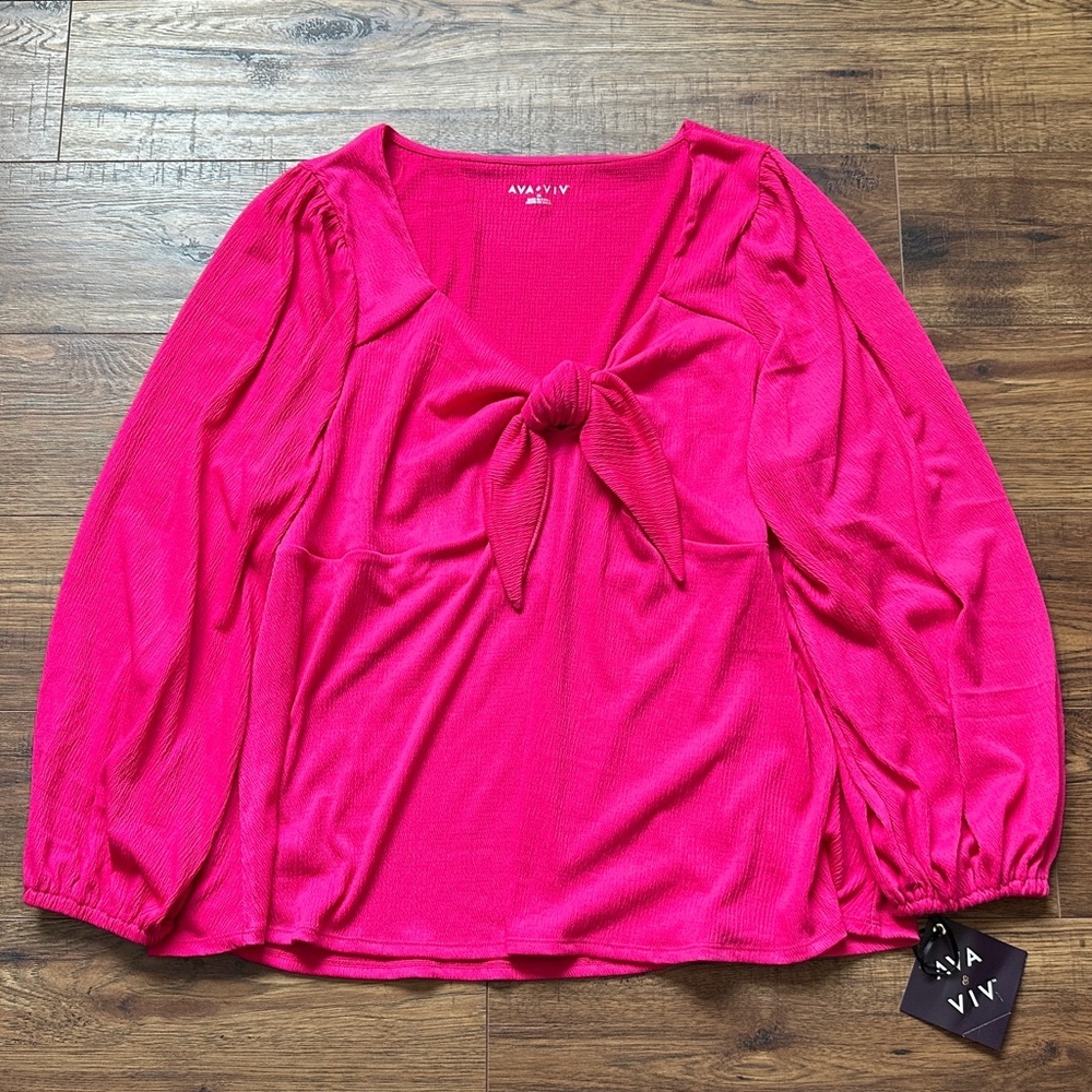 Ava & Viv Women's Long Sleeve Sweetheart Neck Tie-Front Blouse Size 2X NWT